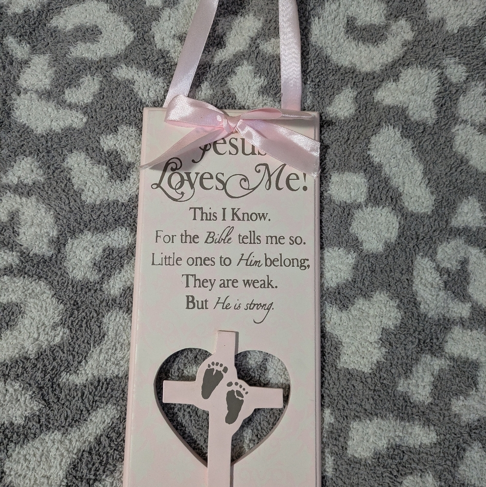 Pink Religious Wall Hanging with Heart and Cross